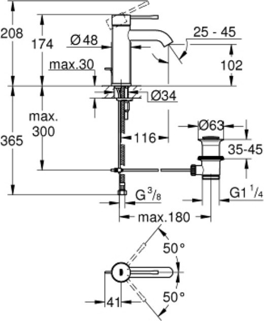 Смеситель для раковины (умывальника) Grohe 24171GN1, однозахватный