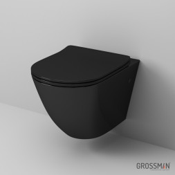 Унитаз подвесной Grossman GR-4411BS (безободковый, с тонким сиденьем) (черный) глянцевый