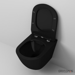 Унитаз подвесной Grossman GR-4411BS (безободковый, с тонким сиденьем) (черный) глянцевый