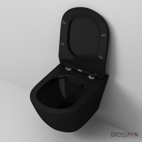Унитаз подвесной Grossman GR-4411BS (безободковый, с тонким сиденьем) (черный) глянцевый