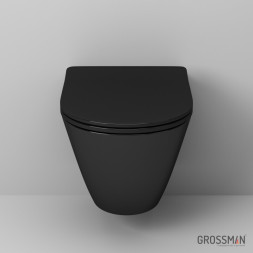 Унитаз подвесной Grossman GR-4411BS (безободковый, с тонким сиденьем) (черный) глянцевый