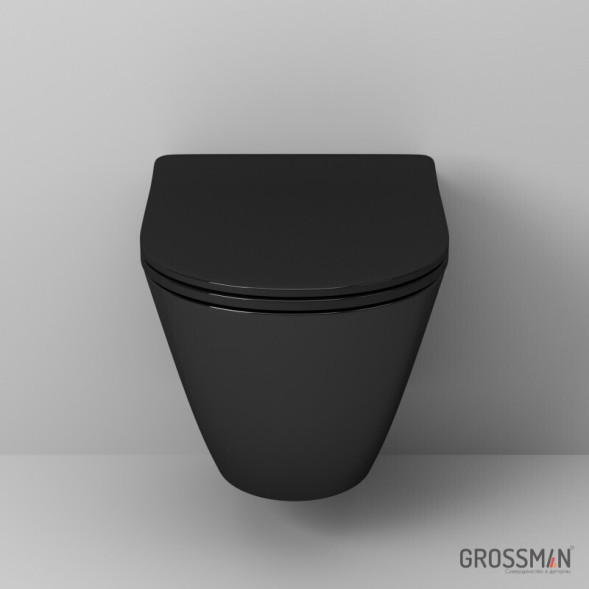 Унитаз подвесной Grossman GR-4411BS (безободковый, с тонким сиденьем) (черный) глянцевый