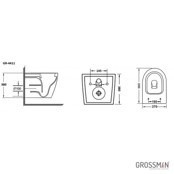 Унитаз подвесной Grossman GR-4411BS (безободковый, с тонким сиденьем) (черный) глянцевый