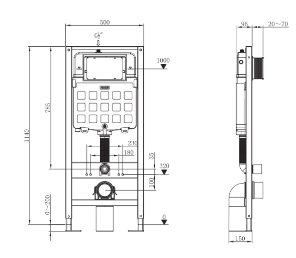 Инсталляция для подвесного унитаза, розовое золото Nuca N5108P2702RG