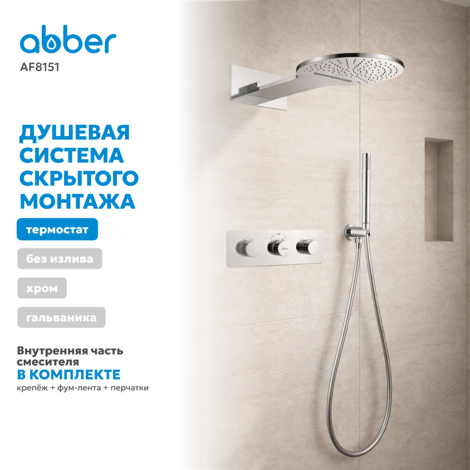 Душевая система ABBER Wasser Kreis AF8151 скрытого монтажа без излива, термостат, хром