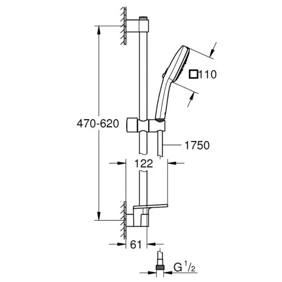 Набор для душа GROHE Tempesta Cube 110, 3 режима струи, с полочкой, хром (27576003)