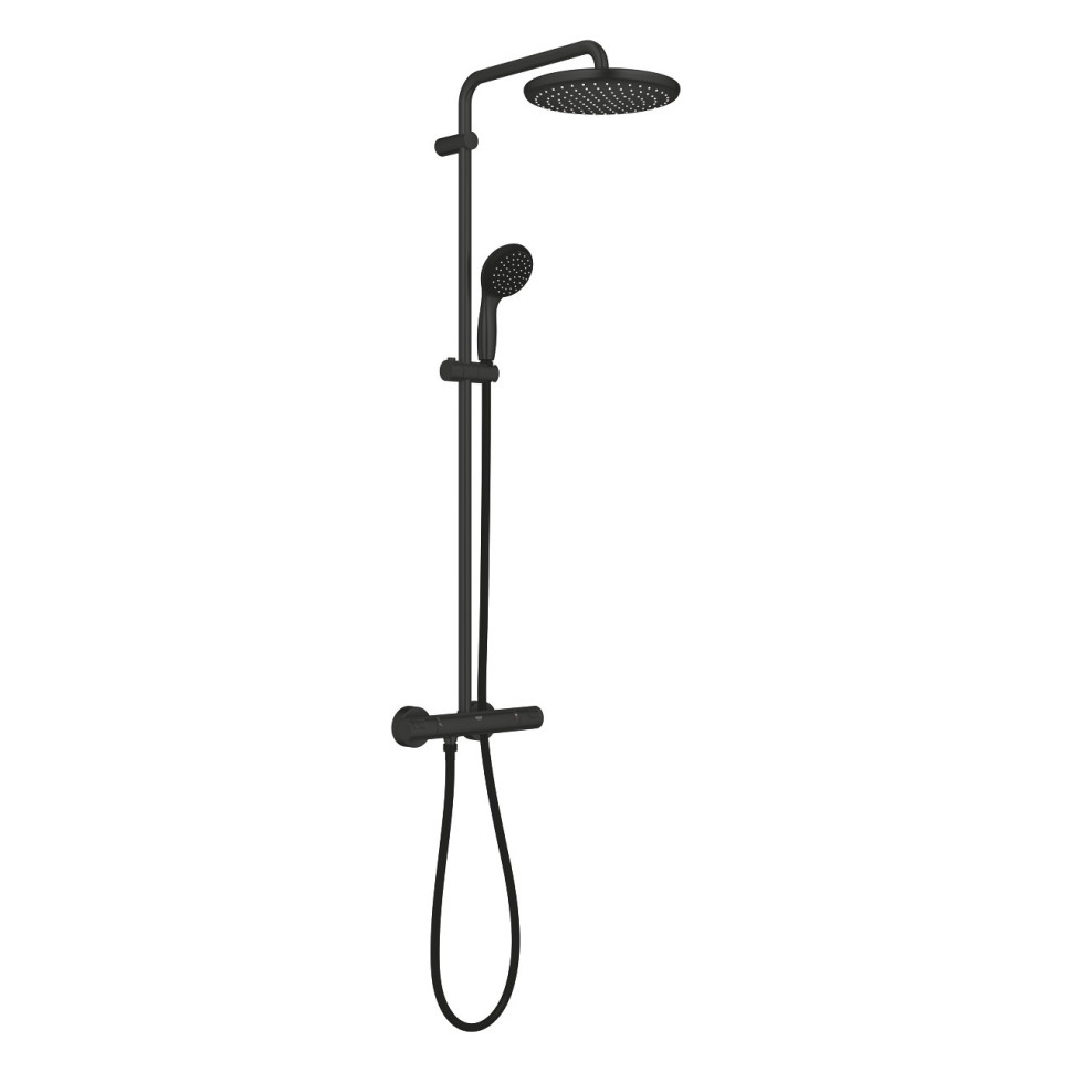 Душевая система с термостатом GROHE Vitalio Start 250 (круглый верхний душ Ø250, 1 режим струи, 9.5 л/мин), руч.душ 5.7 л/мин, цвет Матовый чёрный, (2