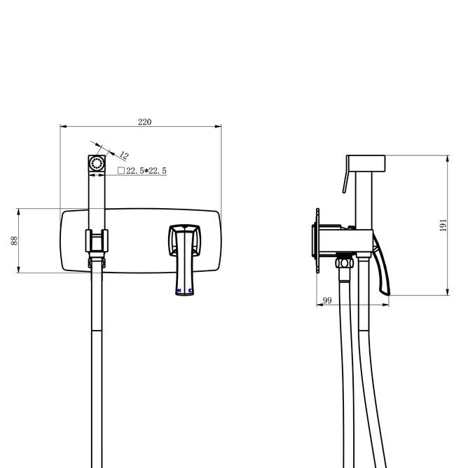 LM6219ORB NUBIRA Смеситель для ванны с гигиеническим душем, встраеваемый черная бронза