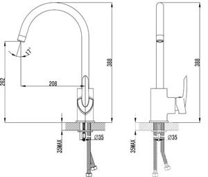 LM3505C Марс Смеситель для кухни с высоким поворотным изливом хром (к/к 8)