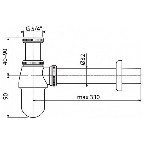 Сифон для раковины d32, c накидной гайкой 5/4 Alcaplast A431