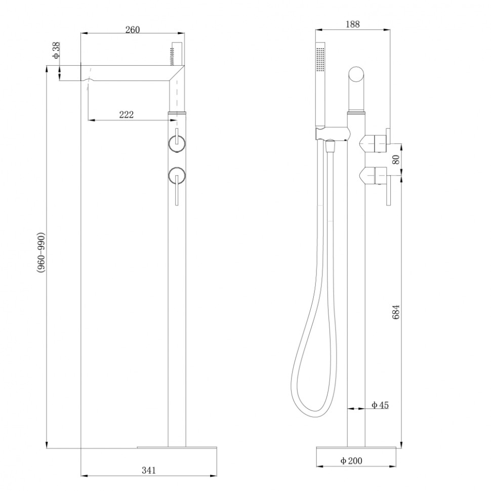 Смеситель ABBER Perfekte 316 AF8A15BST отдельностоящий для ванны, сталь брашированная