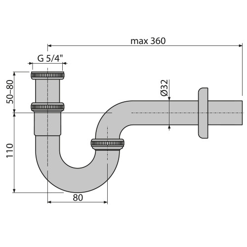 Сифон для раковины d32, U-форма, с накидной гайкой 5/4 Alcaplast A432