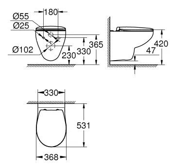 Унитаз подвесной, безободковый, с сиденьем без микролифта, белый Grohe Bau Ceramic 39497000