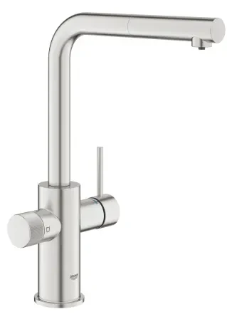 Смеситель для кухонной мойки GROHE Blue Pure Minta c вытяжным изливом, функцией фильтрации, без фильтра в комплекте, суперсталь (30590DC0)