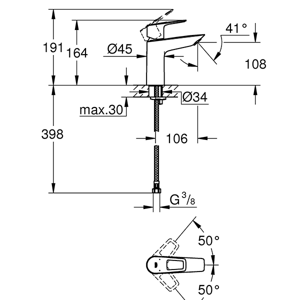 Смеситель для раковины, гладкий корпус, размер M, хром Grohe BauLoop 23917001
