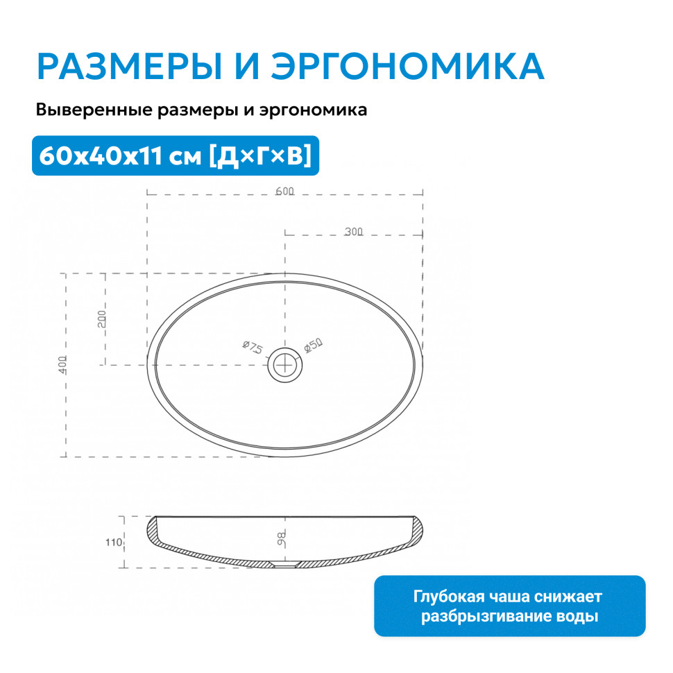Раковина накладная ABBER Stein AS2614 белая матовая