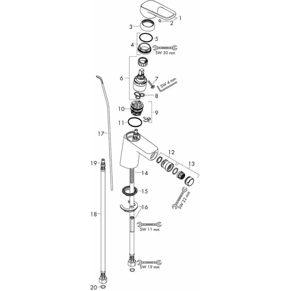Смеситель для биде 70, однорычажный, с донным клапаном, хром Hansgrohe Logis Loop 71250000