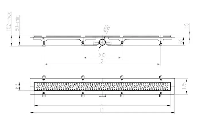 Трап линейный для пола, боковой слив, золото MCH CH650/50KN1ZL