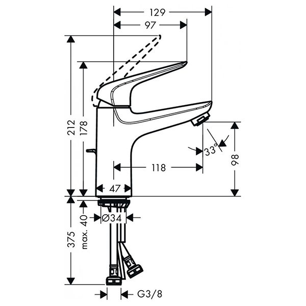 Смеситель для раковины 100, с донным клапаном, хром Hansgrohe Novus 71030000