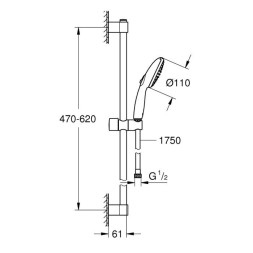 Набор для душа GROHE Tempesta 110, 2 режима струи, штанга 600 мм, матовый черный (269152433)