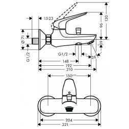 Смеситель для ванны c душем, хром Hansgrohe Novus 71040000