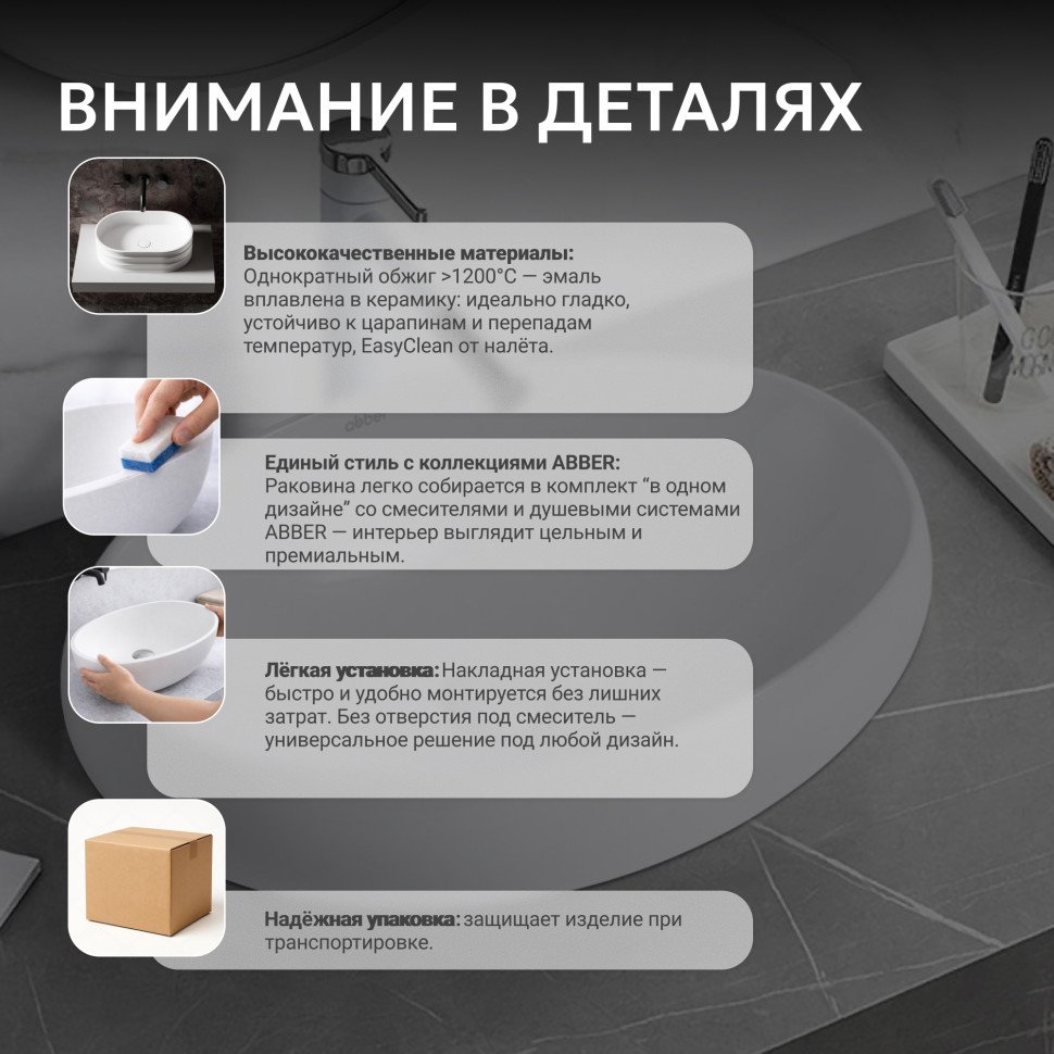 Раковина накладная ABBER Bequem AC2102MW белая матовая
