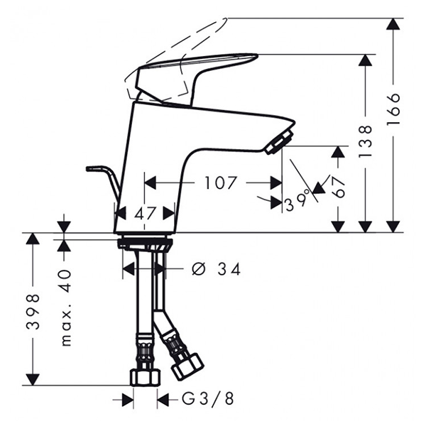 Смеситель для раковины 70, с донным клапаном, хром Hansgrohe Logis 71070000