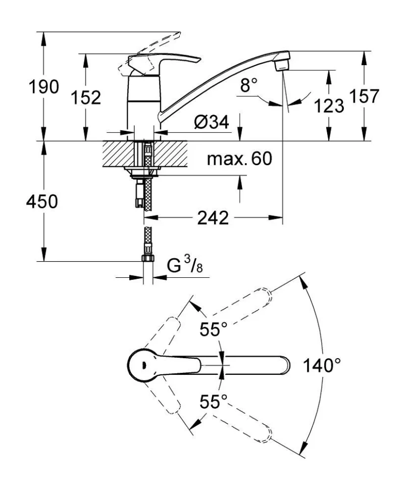 Смеситель для кухни, хром Grohe Eurostyle 33977001