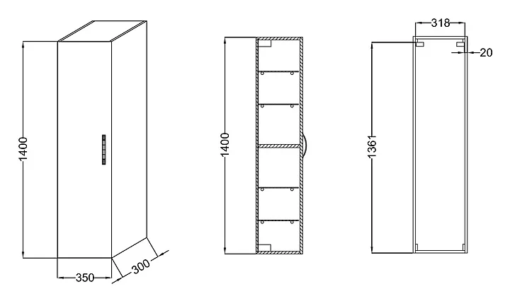 EB893D-E19 ODEON UP Подвесная полуколонна, шарниры справа., Ш35*Г34*В96 см., дуб шампань