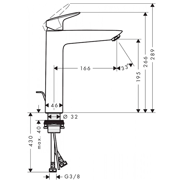 Смеситель для раковины 190, с донным клапаном, хром Hansgrohe Logis 71090000