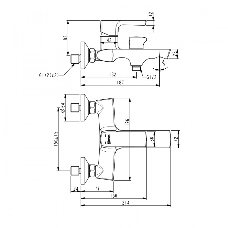 LM7214BL URSUS Смеситель для ванны с коротким изливом, черный