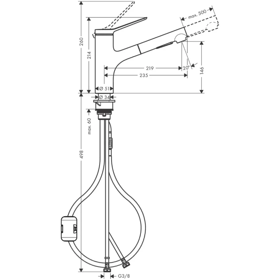 Смеситель для кухни 150, выдвижной излив, хром Hansgrohe Zesis M33 74800000