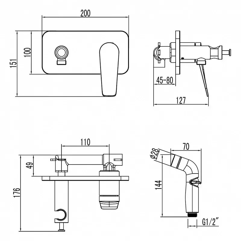 LM3720GM Смеситель Lemark Bronx с гигиеническим душем, встраиваемый