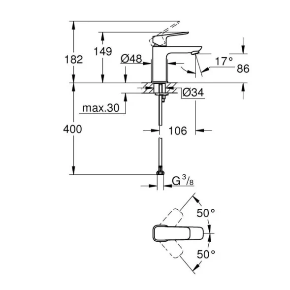 Смеситель для раковины, размер S, хром Grohe Cubeo 1016990000