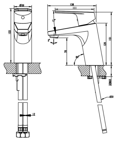 СМЕСИТЕЛЬ BRAVAT НА РАКОВИНУ LINE F15299C-1
