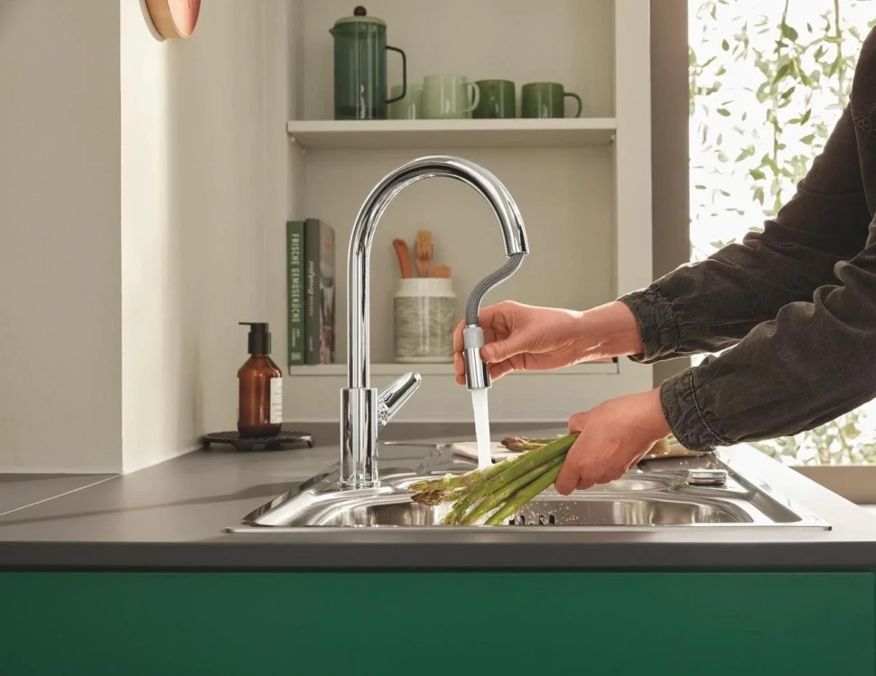 Сместель для мойки GROHE BauCurve однорычажный 1/2″, DN 15, хром (30547000)