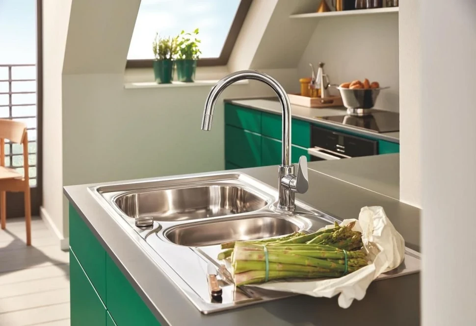 Сместель для мойки GROHE BauCurve однорычажный 1/2″, DN 15, хром (30547000)