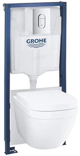Комплект инсталляции GROHE Solido 5 в 1 QuickFix с подвесным унитазом Euro Ceramic и панелью смыва Arena Cosmopolitan, хром (39536000)