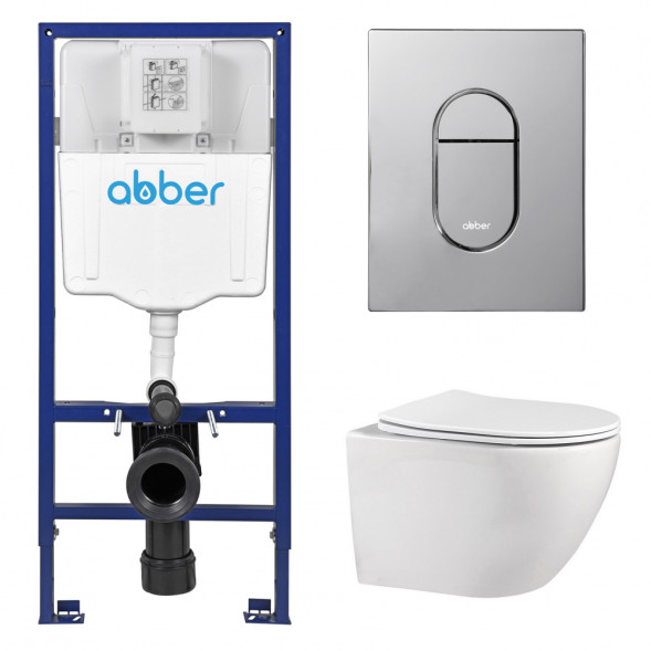 Комплект подвесной унитаз ABBER Bequem AC1100 белый с инсталляцией AC0108 и кнопкой AC0124 хром глянцевый