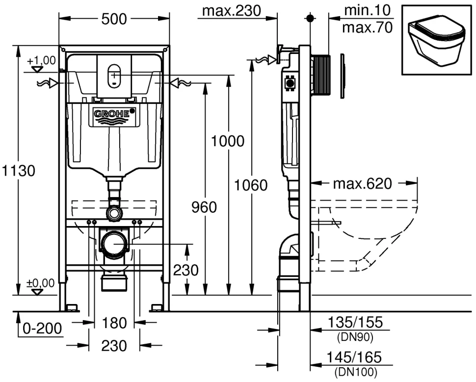 Инсталляция для подвесного унитаза Grohe Rapid SL 38929000