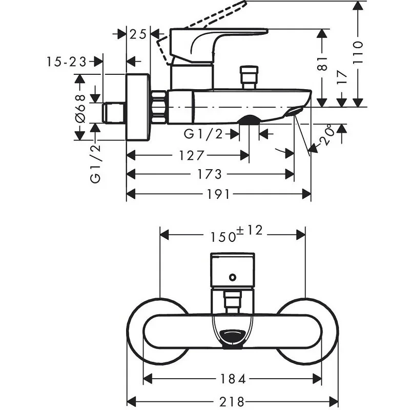 Смеситель для ванны, черный Hansgrohe Rebris S 72440670