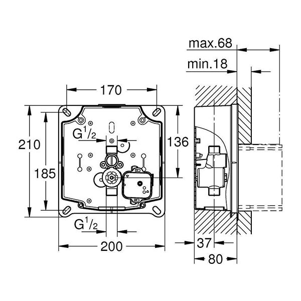 Скрытая монтажная часть для панелей смыва grohe tectron 37338000