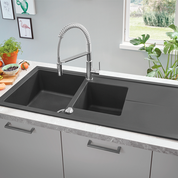 Мойка K400, композитная, с 1,5 чашей и крылом, 1160х500, черный гранит Grohe 31643AP0