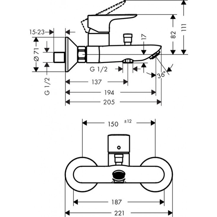 Смеситель для ванны, хром Hansgrohe Talis New E 71740000