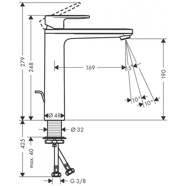 Смеситель для раковины 190, с донным клапаном, хром Hansgrohe Vernis Blend 71572000