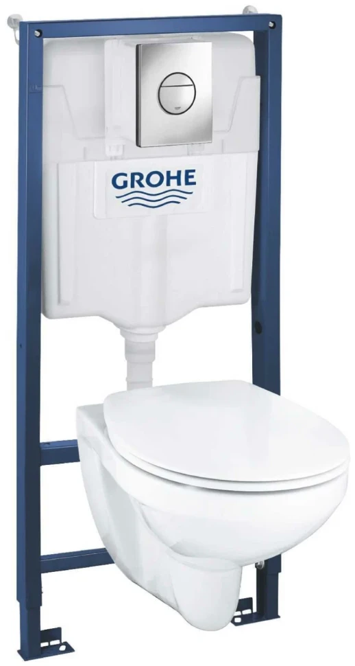 Инсталляция Grohe Solido Набор 4 в1: станд. инстал., подв. ободк. унитаз Bau Ceramic, сиденье, кнопк