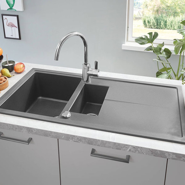 Мойка K400, композитная, с 1,5 чашей, 1000x500, серый гранит Grohe 31642AT0