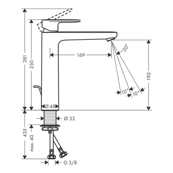 Смеситель для раковины 190, с донным клапаном, хром Hansgrohe Vernis Blend 71552000
