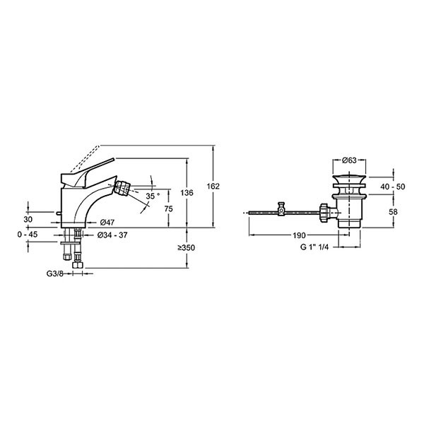 Смеситель для биде, хром Jacob Delafon Brive E75763-4-CP