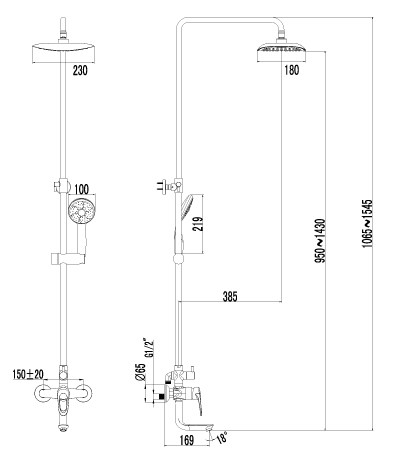 LM3162C Омега Смеситель для ванны с верхней душевой Троп дождьс поворот. изл.143мм  (к/к 4)